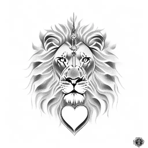 lion heart pistol rosary beads tattoo design idea
