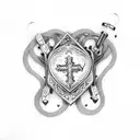 heart pistol rosary beads tattoo design idea