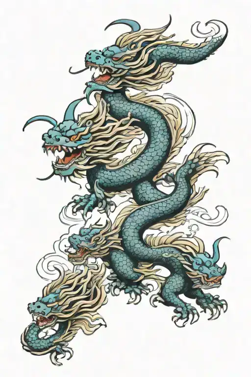 twin dragons flying tattoo design idea