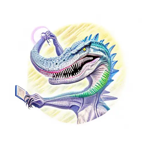 velociraptor reading comics  tattoo design idea