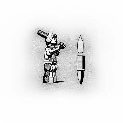 Lego figure with bricklayer hammer tattoo design idea