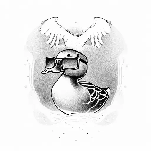 duck with sunglasses on and the word "forever" tattoo design idea
