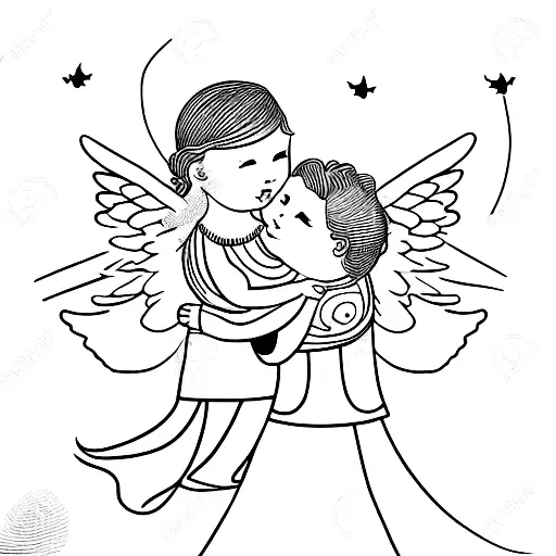 two angels embracing a child tattoo design idea