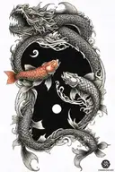 yin yang koi fish and dragon wrapping tattoo design idea