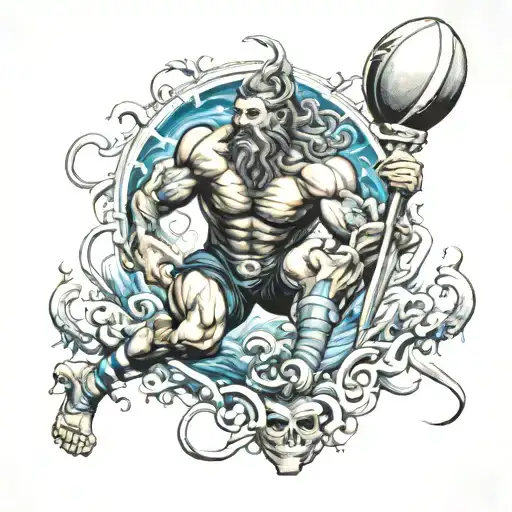 rugby y crossfit inspired Poseidon tattoo design idea