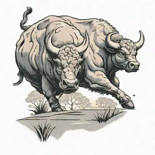 A black-grey tattoo of a bull and bear facing off on a golf course, symbolizing your favorite things - bulls, bears, golf, and the stock market tattoo design idea
