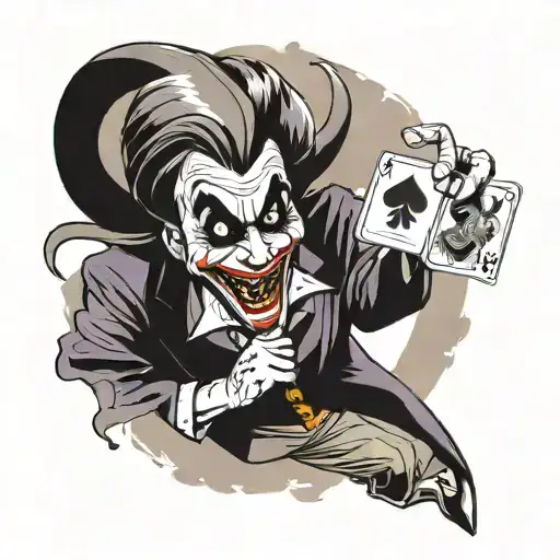 the joker from batman from the 1992 cartoon rejoicing and holding a joker card in his hand  tattoo design idea
