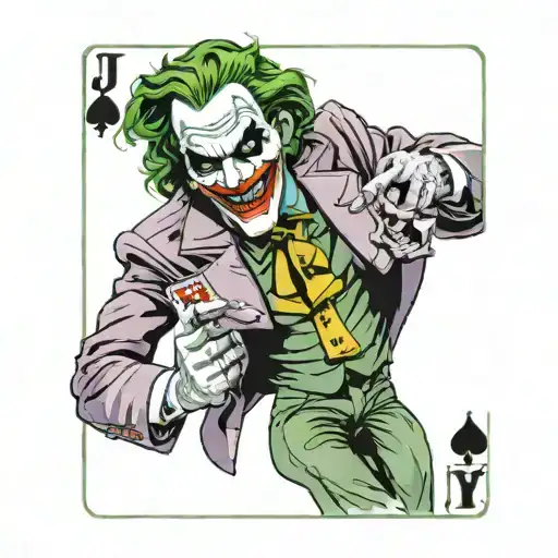 the joker from batman from the 1992 cartoon rejoicing and holding a joker card in his hand  tattoo design idea