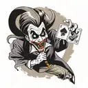 the joker from batman from the 1992 cartoon rejoicing and holding a joker card in his hand  tattoo design idea