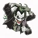 the joker from batman from the 1992 cartoon rejoicing and holding a joker card in his hand  tattoo design idea