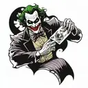 the joker from batman from the 1992 cartoon rejoicing and holding a joker card in his hand  tattoo design idea