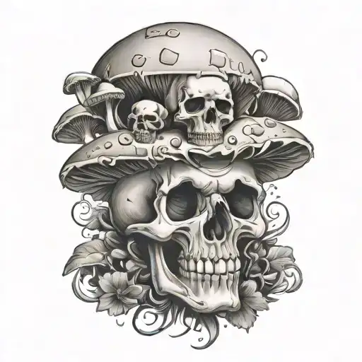 mushrooms and skull tattoo design idea