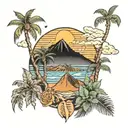 canary islands mixed with volcano and palm tree tattoo design idea