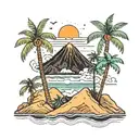 canary islands mixed with volcano and palm tree tattoo design idea