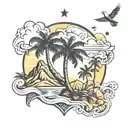 canary islands mixed with volcano and palm tree tattoo design idea