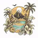 canary islands mixed with volcano and palm tree tattoo design idea