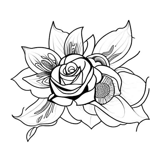 tatuaje de flor cataleya con el nombre tanya en cursiva en el tallo tattoo design idea