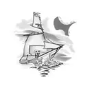 Map of Nova Scotia with a wave crashing over it tattoo design idea