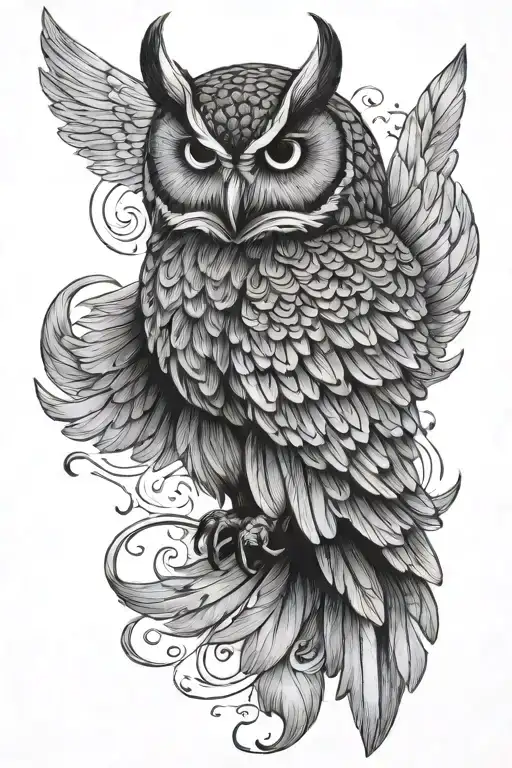 dark owl flying tattoo design idea