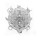 A blackwork tattoo featuring iconic video game symbols intertwined with intricate bicycle gears tattoo design idea