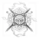 A blackwork tattoo featuring iconic video game symbols intertwined with intricate bicycle gears tattoo design idea