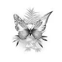 butterfly and palm tree tattoo design idea