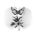 butterfly and palm tree tattoo design idea