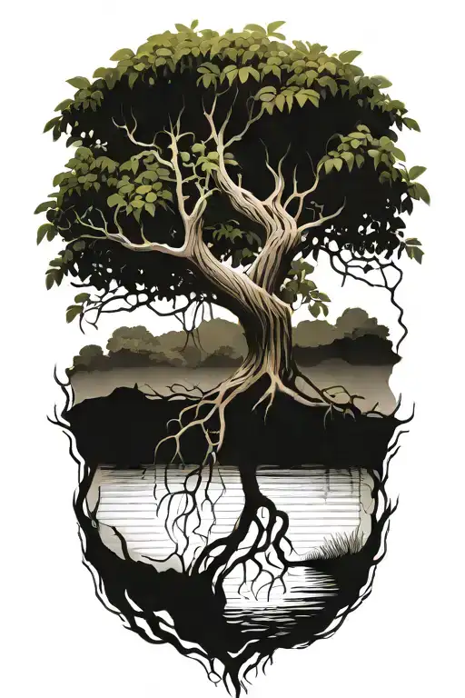 mangrove tree and the roots tattoo design idea
