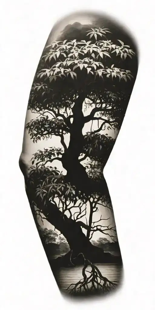 mangrove tree and the roots tattoo design idea