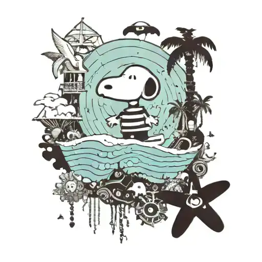 Psychedelic visuals art or dilated pupil Snoopy flying  Oceans Mtjoy background album Bahamas reef or house or lobster i tattoo design idea