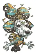 Psychedelic visuals art or dilated pupil Snoopy flying  Oceans Mtjoy background album Bahamas reef or house or lobster  tattoo design idea