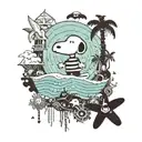 Psychedelic visuals art or dilated pupil Snoopy flying  Oceans Mtjoy background album Bahamas reef or house or lobster i tattoo design idea