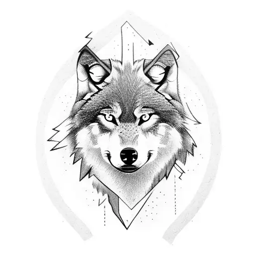 wolf head in forest with reflection in water tattoo design idea