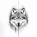 wolf head in forest with reflection in water tattoo design idea