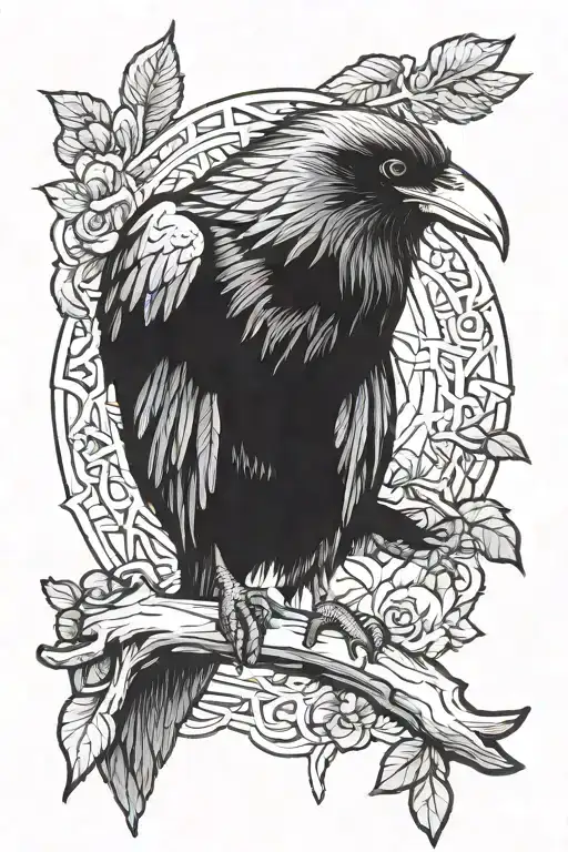 Odins raven perched tattoo design idea