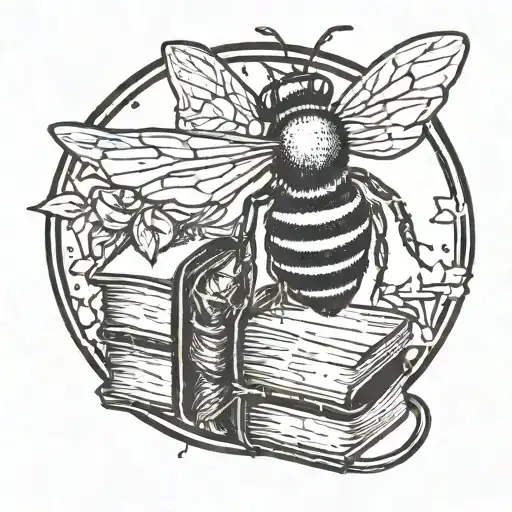 A bee carrying a tiny backpack full of books tattoo design idea