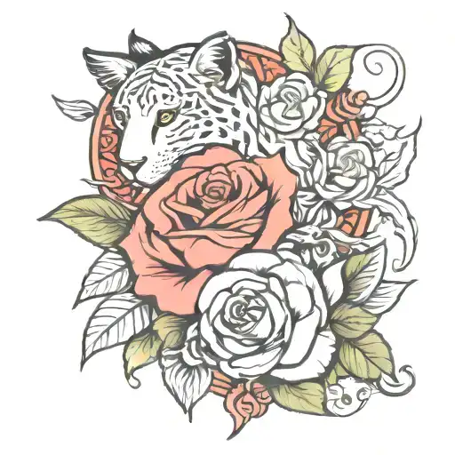 animal and roses intertwined tattoo design idea