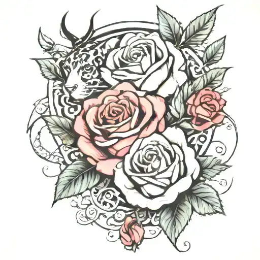 animal and roses intertwined tattoo design idea