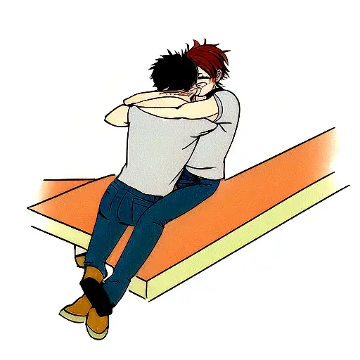  Ash Lynx and Eiji Okamura hugging on the rooftop from banana fish tattoo design idea