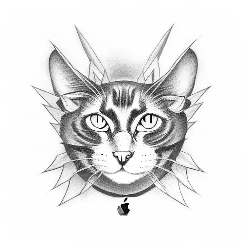 black cat with bat wings smoking a iphone tattoo design idea