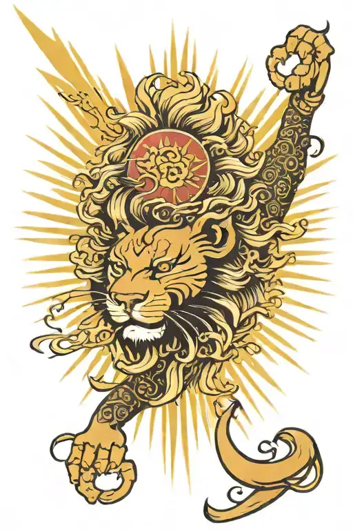 lion face inside sun rays tattoo design idea