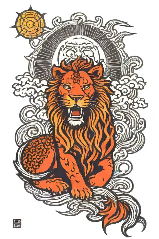 lion with sun tattoo tattoo design idea