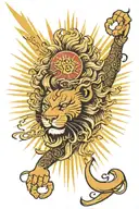 lion face inside sun rays tattoo design idea
