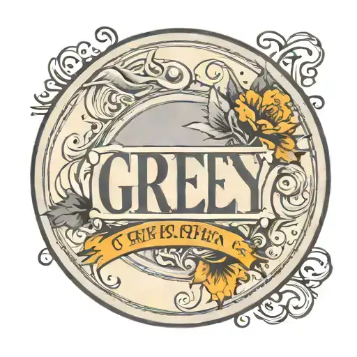 a circle with the the word GREY spelled inside of the circle tattoo design idea