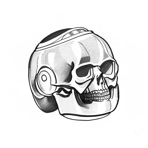 A skull wearing an astronaut helmet surrounded by floating red balloons tattoo design idea
