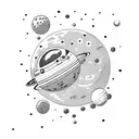 An astronaut exploring a mysterious planet filled with floating red balloons tattoo design idea