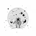 An astronaut exploring a mysterious planet filled with floating red balloons tattoo design idea