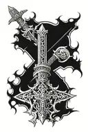 sword making horizontal part of Christian cross, thorns making the small side wrapping around forearm making crown  tattoo design idea