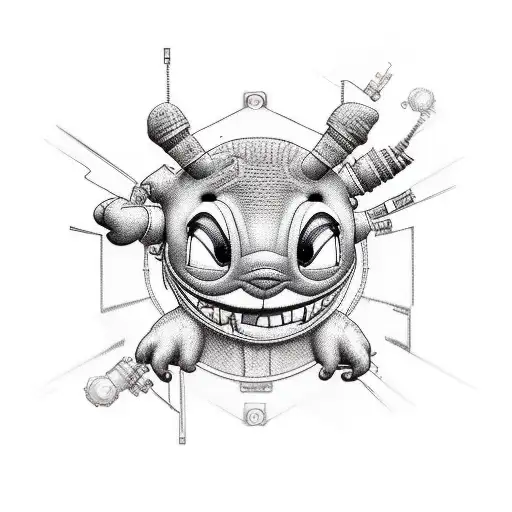 stich style cyberpunk  tattoo design idea