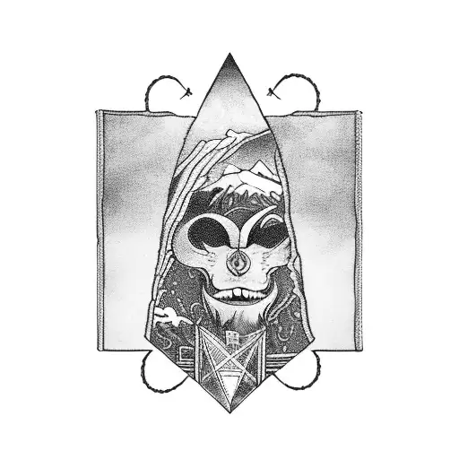 A tarot card depicting a fortune teller climbing a mountain tattoo design idea